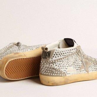 Golden Goose Mid Star In White And Dove-Gray Suede With Swarovski Crystals