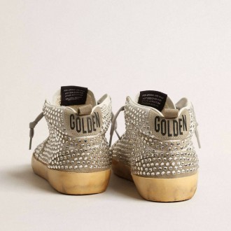 Golden Goose Mid Star In White And Dove-Gray Suede With Swarovski Crystals