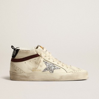 Golden Goose Mid Star Ltd In White Nappa Leather With Silver Glitter Star