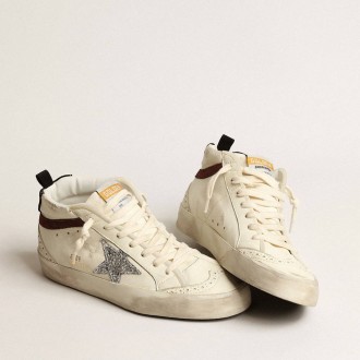 Golden Goose Mid Star Ltd In White Nappa Leather With Silver Glitter Star Golden Goose Mid Star Ltd In White Nappa Leather With Silver Glitter Star
