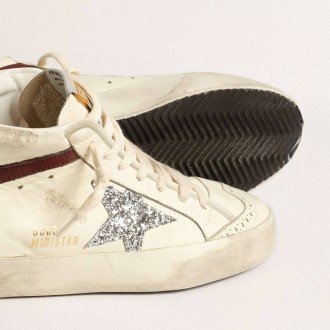 Golden Goose Mid Star Ltd In White Nappa Leather With Silver Glitter Star Golden Goose Mid Star Ltd In White Nappa Leather With Silver Glitter Star