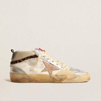 Golden Goose Mid Star Ltd With Silver Metallic Leather Inserts And Pink Star