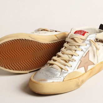 Golden Goose Mid Star Ltd With Silver Metallic Leather Inserts And Pink Star Golden Goose Mid Star Ltd With Silver Metallic Leather Inserts And Pink Star