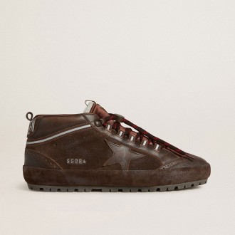 Golden Goose Mid Star Ski In Brown Suede With Leather Star And Suede Heel Tab
