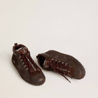 Golden Goose Mid Star Ski In Brown Suede With Leather Star And Suede Heel Tab