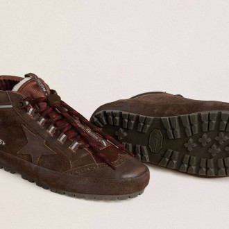 Golden Goose Mid Star Ski In Brown Suede With Leather Star And Suede Heel Tab