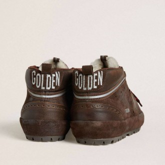 Golden Goose Mid Star Ski In Brown Suede With Leather Star And Suede Heel Tab