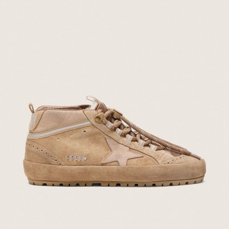Golden Goose Mid Star Ski In Caramel Suede With Nubuck Star And Suede Heel Tab