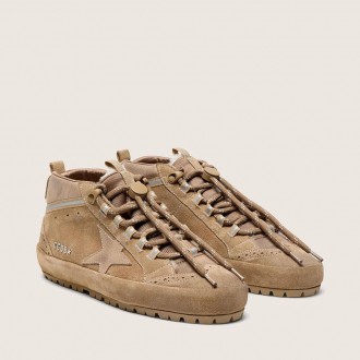 Golden Goose Mid Star Ski In Caramel Suede With Nubuck Star And Suede Heel Tab