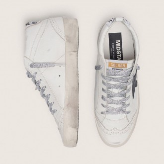 Golden Goose Mid Star With Laminated Heel Tab And Glitter Laces