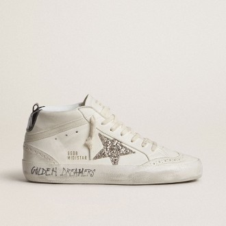 Golden Goose Mid Star With Silver Glitter Star And Black Laminated Heel Tab