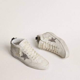 Golden Goose Mid Star With Silver Glitter Star And Black Laminated Heel Tab