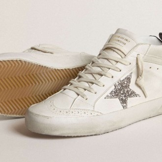 Golden Goose Mid Star With Silver Glitter Star And Black Laminated Heel Tab
