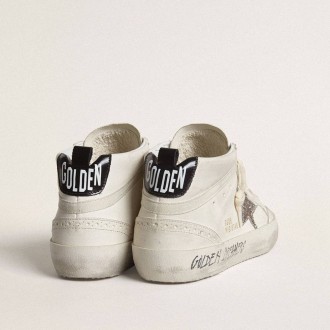 Golden Goose Mid Star With Silver Glitter Star And Black Laminated Heel Tab