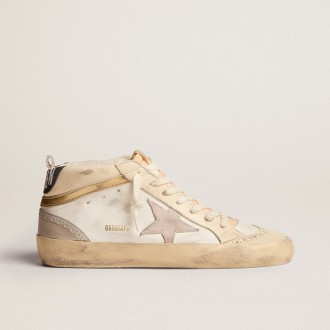 Golden Goose Mid Star With Star In Light Gray Suede And Gold Flash