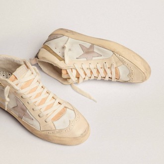 Golden Goose Mid Star With Star In Light Gray Suede And Gold Flash Golden Goose Mid Star With Star In Light Gray Suede And Gold Flash