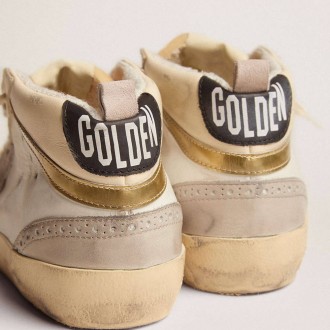 Golden Goose Mid Star With Star In Light Gray Suede And Gold Flash Golden Goose Mid Star With Star In Light Gray Suede And Gold Flash