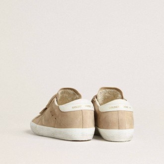 Golden Goose Old School In Beige Suede With White Leather Heel Tab