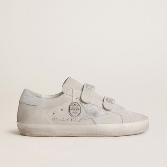 Golden Goose Old School In Light Gray Suede With A Leather Star With Micro-Glitter