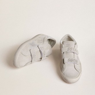 Golden Goose Old School In Light Gray Suede With A Leather Star With Micro-Glitter