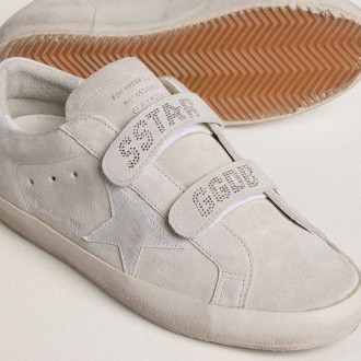 Golden Goose Old School In Light Gray Suede With A Leather Star With Micro-Glitter