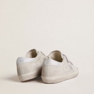 Golden Goose Old School In Light Gray Suede With A Leather Star With Micro-Glitter