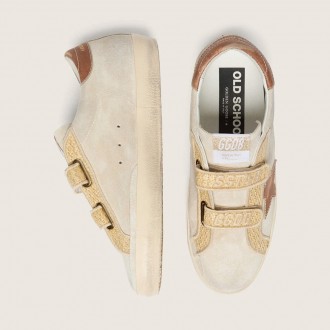 Golden Goose Old School In Pearl Suede With Brick-Red Leather Star And Raffia Strap