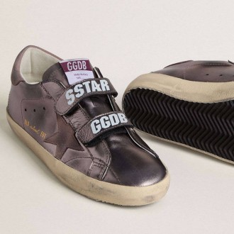 Golden Goose Old School In Purple Laminated Leather With Lilac Nubuck Star And Heel Tab Golden Goose Old School In Purple Laminated Leather With Lilac Nubuck Star And Heel Tab