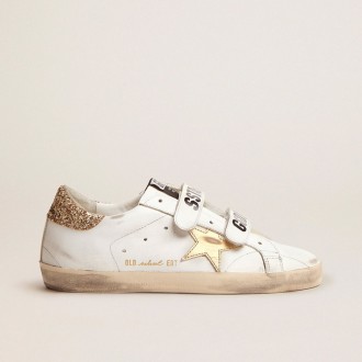 Golden Goose Old School With Gold Star In Laminated Leather