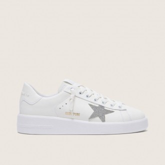 Golden Goose Purestar In White Leather With Silver Swarovski Crystal Star