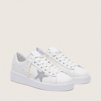 Golden Goose Purestar In White Leather With Silver Swarovski Crystal Star