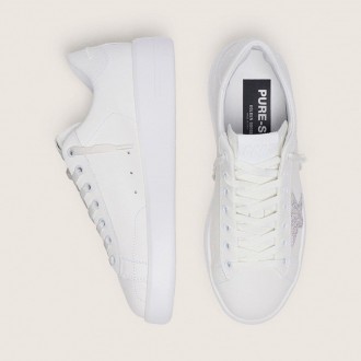 Golden Goose Purestar In White Leather With Silver Swarovski Crystal Star