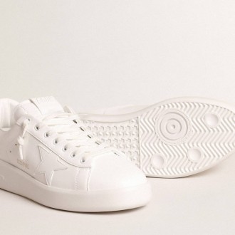 Golden Goose Purestar With White Bio-Based Star And Mat Green Leather Heel Tab Golden Goose Purestar With White Bio-Based Star And Mat Green Leather Heel Tab