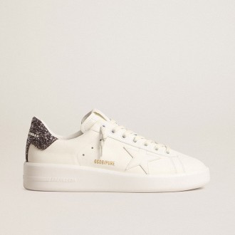 Golden Goose Purestar With White Leather Star And Anthracite Glitter Heel Tab