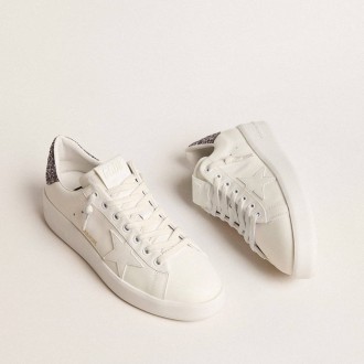 Golden Goose Purestar With White Leather Star And Anthracite Glitter Heel Tab