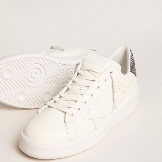 Golden Goose Purestar With White Leather Star And Anthracite Glitter Heel Tab