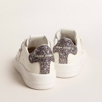 Golden Goose Purestar With White Leather Star And Anthracite Glitter Heel Tab