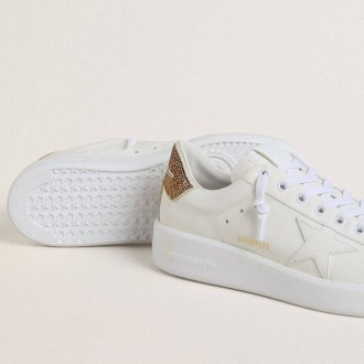 Golden Goose Purestar With White Leather Star And Brown Crystal Heel Tab