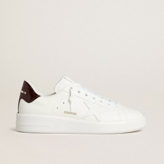 Golden Goose Purestar With White Leather Star And Burgundy Croc-Print Leather Heel Tab