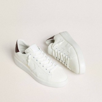 Golden Goose Purestar With White Leather Star And Burgundy Croc-Print Leather Heel Tab