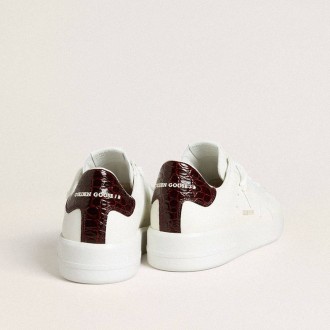 Golden Goose Purestar With White Leather Star And Burgundy Croc-Print Leather Heel Tab