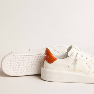 Golden Goose Purestar With White Leather Star And Orange Heel Tab Golden Goose Purestar With White Leather Star And Orange Heel Tab
