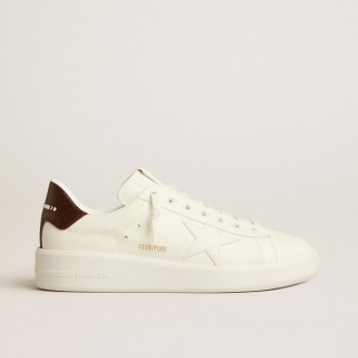 Golden Goose Purestar With White Star And Burgundy Lizard-Print Heel Tab