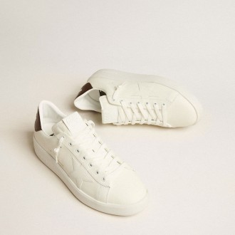 Golden Goose Purestar With White Star And Burgundy Lizard-Print Heel Tab