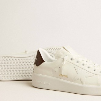 Golden Goose Purestar With White Star And Burgundy Lizard-Print Heel Tab