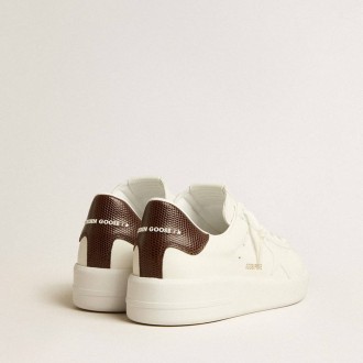 Golden Goose Purestar With White Star And Burgundy Lizard-Print Heel Tab