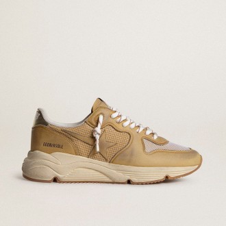 Golden Goose Running Sole In Beige Nubuck With Beige Leather Star
