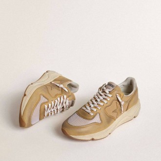 Golden Goose Running Sole In Beige Nubuck With Beige Leather Star