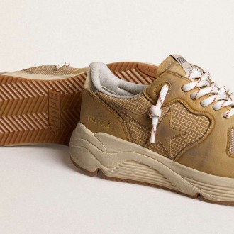 Golden Goose Running Sole In Beige Nubuck With Beige Leather Star