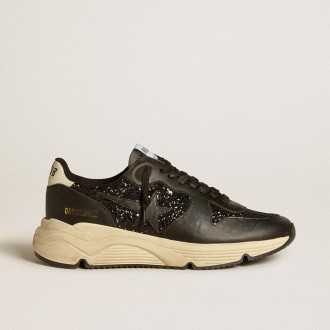 Golden Goose Running Sole In Black Glitter With Leather Star And Nubuck Heel Tab
